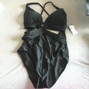 Black one piece cut out swim suit, L - NEW